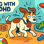 An animated potrait for a dog seeming to be jumping around depecting the symptoms of ADHD