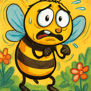 An animated potrait of an anxious bee.