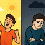 An animated potrait representing the two contrasting moods in the bipolar disorder.